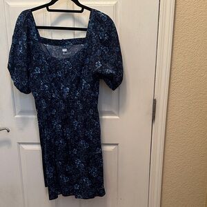 Old Navy Navy Floral Dress with Puff Sleeves
